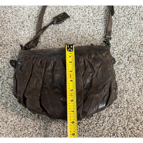 Frye Genuine Italian Leather Small Purse Bag Zip Gray Studded Removable Strap - Picture 9 of 13